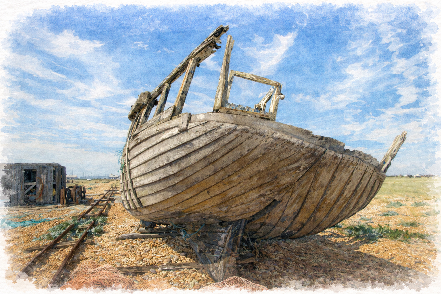 Illustration of an old abandoned boat